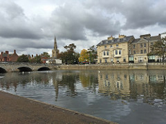 View of River Ouse, Town Bridge and Swan Hotel in Bedford