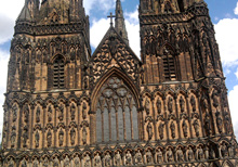 carvings on the front of Lichfield Cathedral